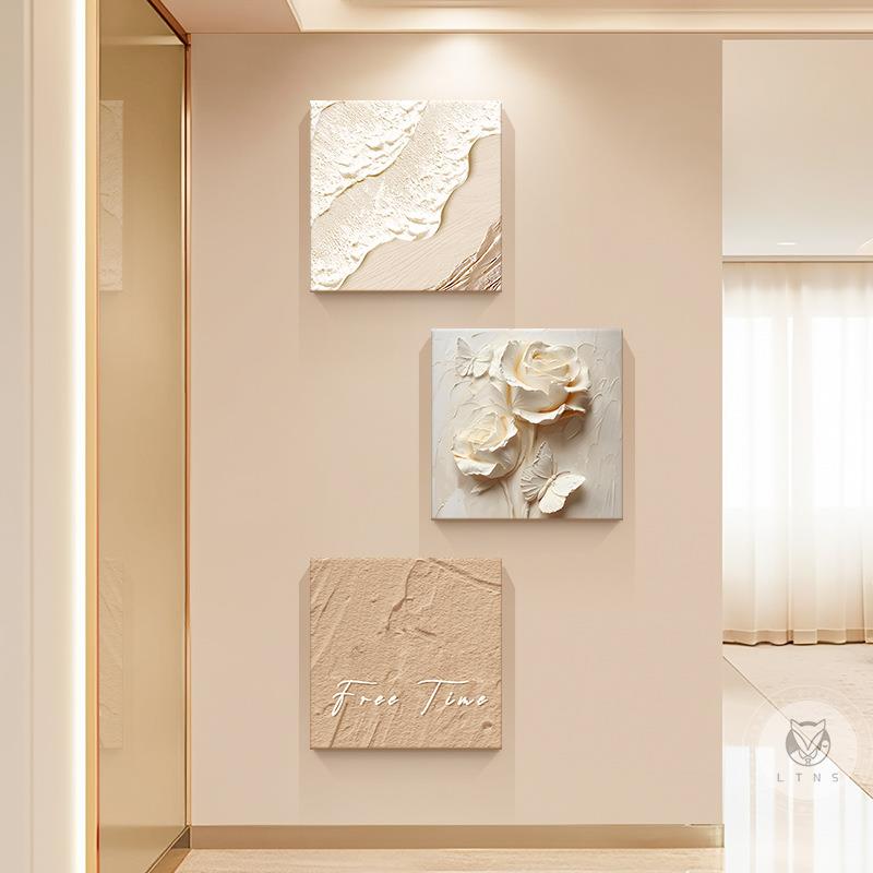 奶油风入户玄关装饰画抽象艺术花卉肌理感挂画走廊过道高级感壁画