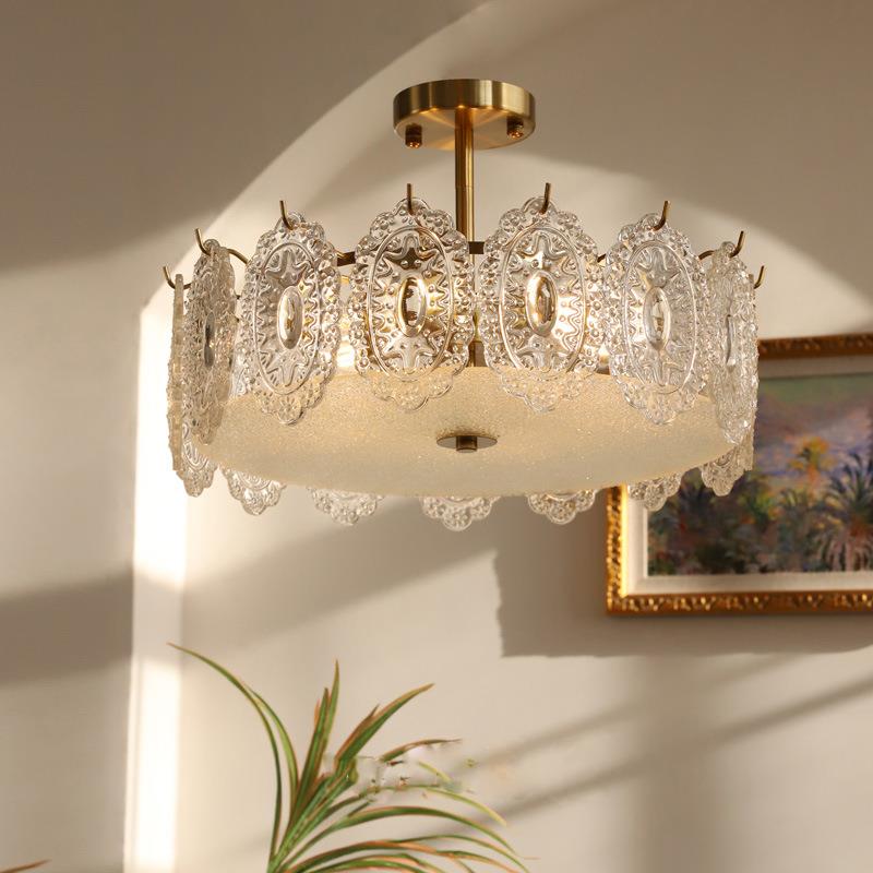 法式复古玻璃吸顶灯卧室美式轻奢客厅书房餐厅入户客房灯具