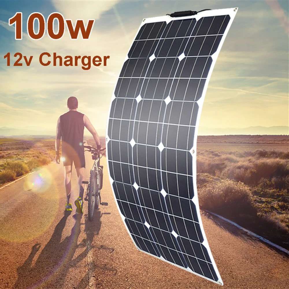 半柔性单晶100W太阳能光伏板18V12V100*500太阳能板套汽车游艇