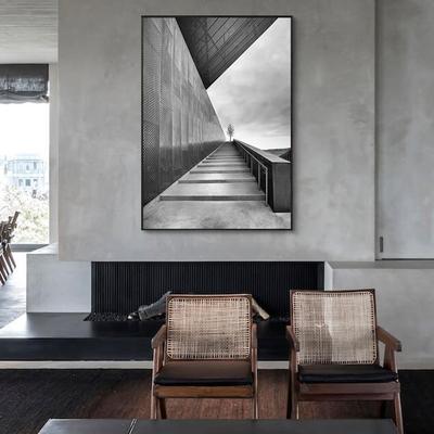 北欧极简空间延伸感装饰画大幅黑白灰工业风轻奢意式挂画客餐厅画