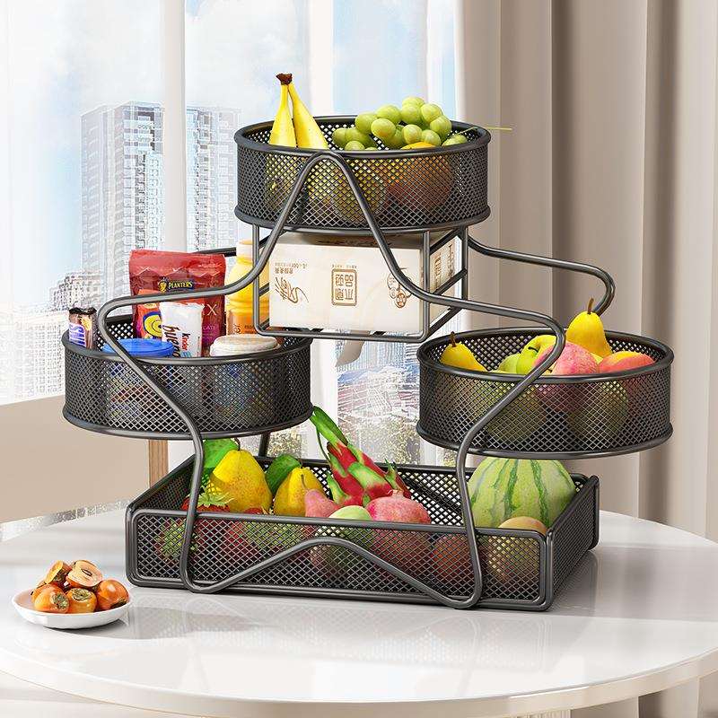 水果水果篮置物架不锈钢茶几水果盘家用客厅架带纸巾盒收纳筐
