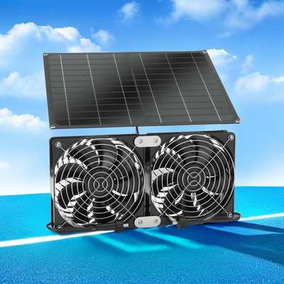 跨境热销单晶15W12V太阳能板带双风扇IPX7防水风扇用于宠物屋鸡棚