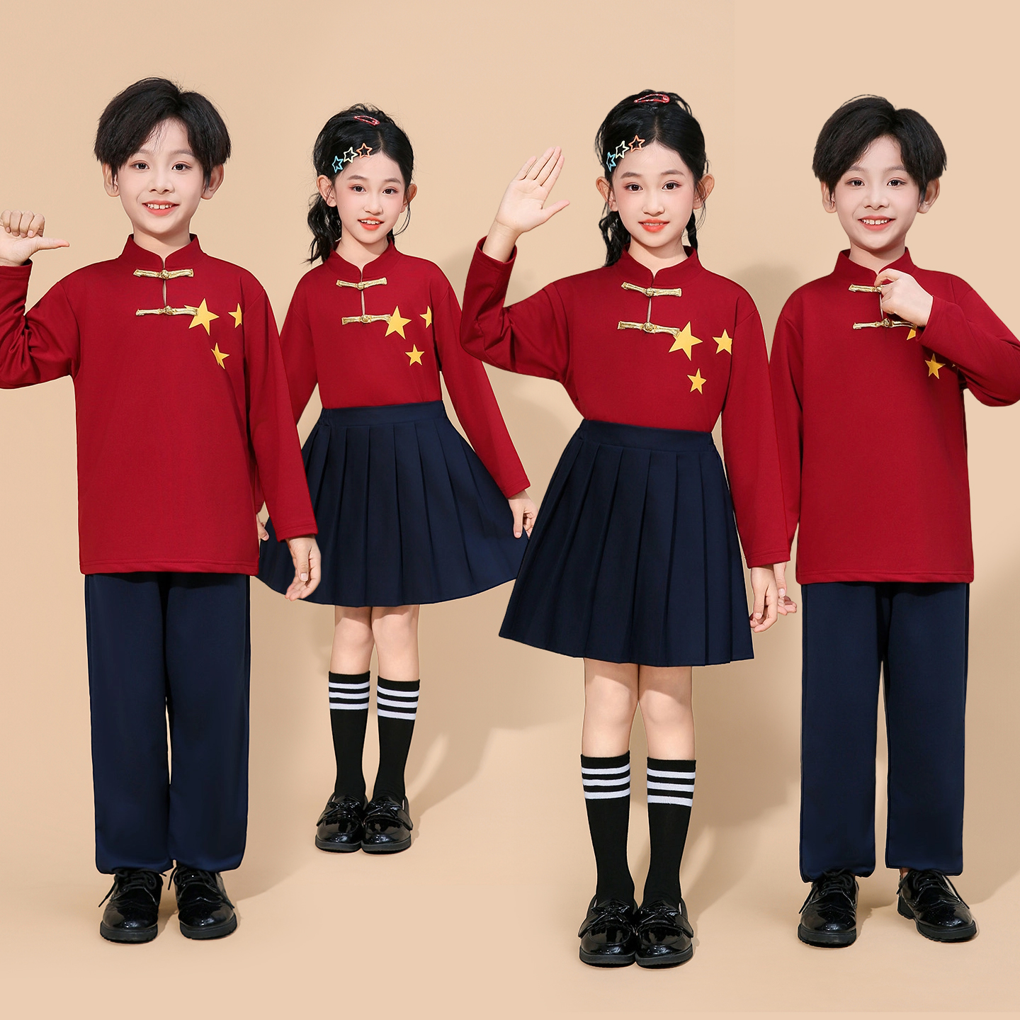儿童爱国合唱演出服小学生运动会啦啦队幼儿园国风红歌朗诵表演服
