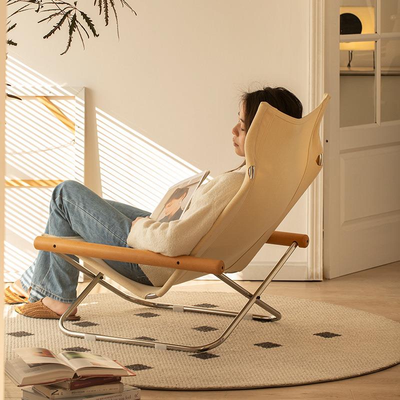 日式帆布折叠椅家用阳台懒人躺椅现代简约户外午休单人休闲椅