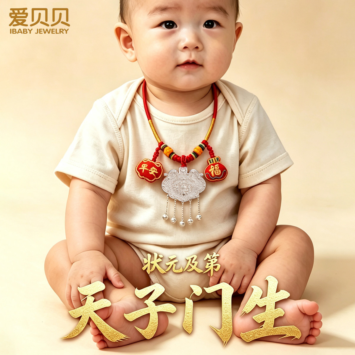爱贝贝天子门生婴儿足银长命锁
