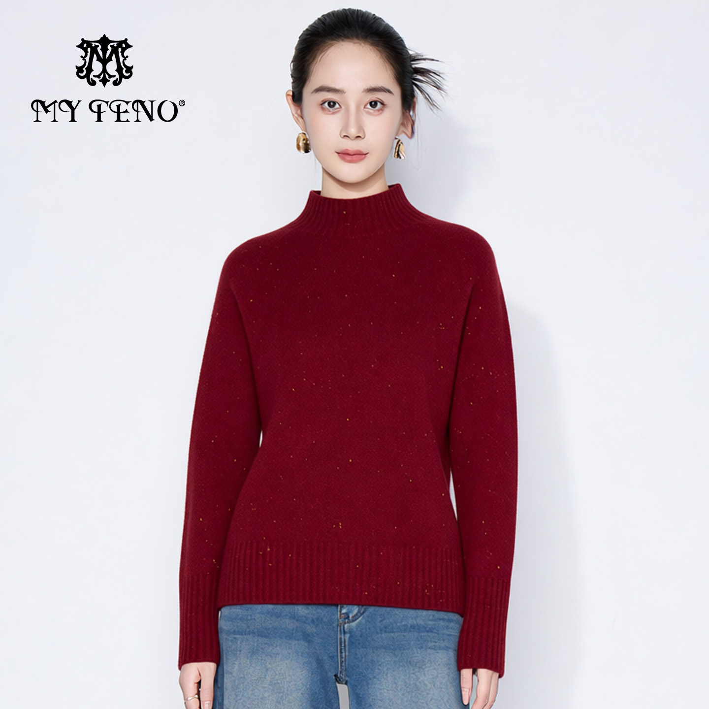 马天奴安可拉红100%绵羊毛针织衫