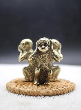 纯铜摆件三不猴不看不说不听办公书房桌面装镇纸饰品小茶宠铜艺