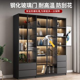 书柜带玻璃门储物柜一体家用客厅防尘书架组合置物架满墙展示柜