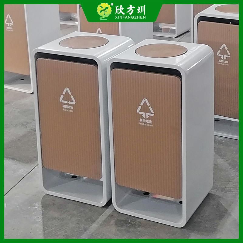 室内UV打印喷塑摇摆盖商用组合式不锈钢分类垃圾桶白色金属果皮箱