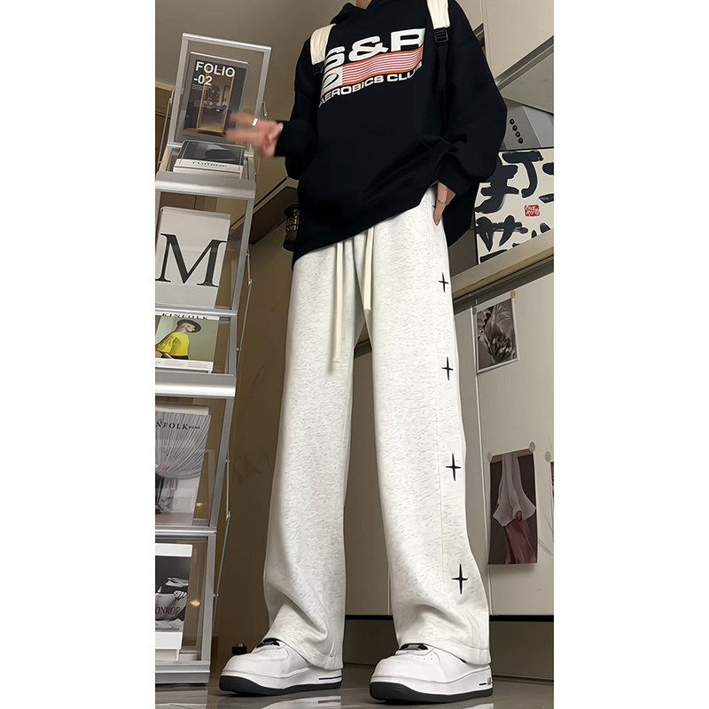 美式hiphop星星裤子男款春秋季嘻哈街舞卫裤直筒垂感阔腿运动长裤