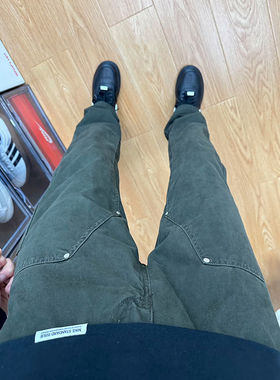 军绿色日系工装牛仔裤男款春秋cleanfit双膝伐木裤b01设计感裤子
