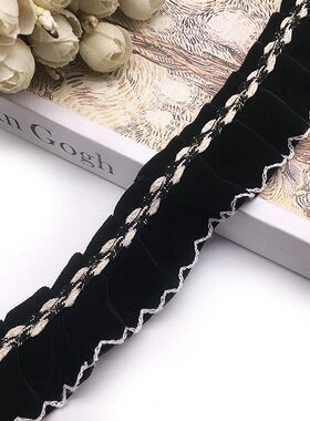cm绒布裙单面黑色边波浪摆勾4辅料窗帘花边装饰拼接带木耳白色边