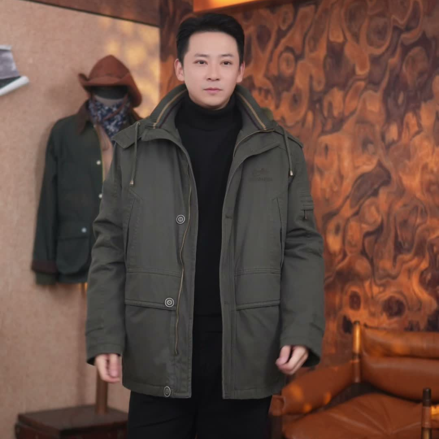 三合一棉服两件套连帽中长款冬季加绒加厚纯棉可拆卸内胆保暖外套