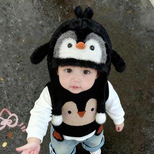 儿童帽子冬天毛绒帽可爱企鹅帽男女宝宝加厚保暖防风护耳帽雷锋帽