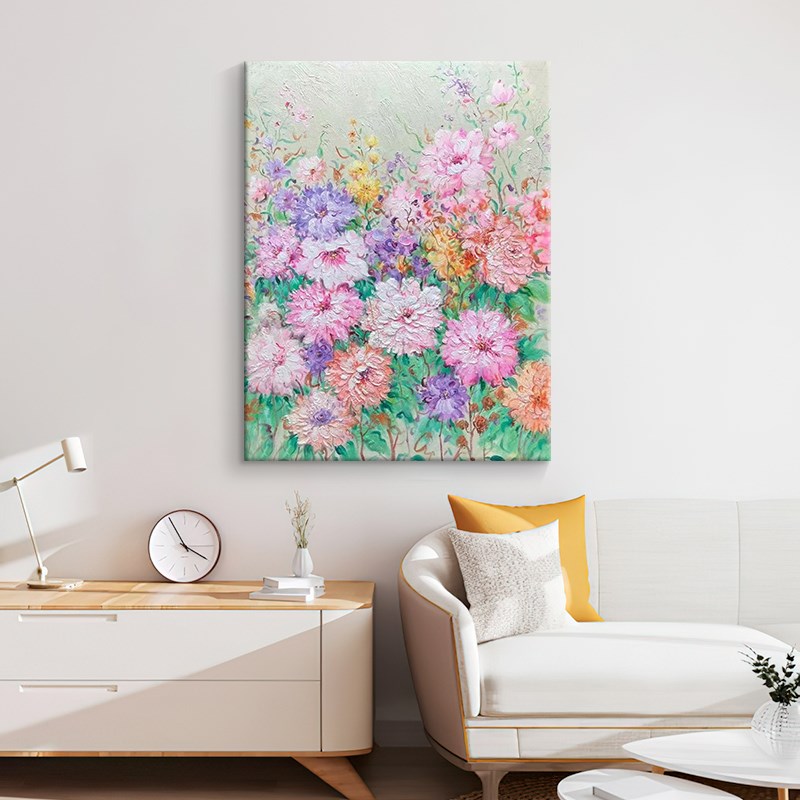 富贵牡丹手c绘油画立体花朵花卉装饰画客厅挂画玄关无框砂岩肌理图片