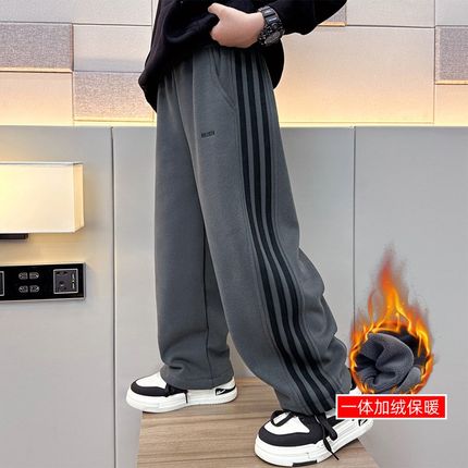 男童裤子秋冬季新款儿童男孩休闲裤大童I直筒加绒运动裤加厚一体
