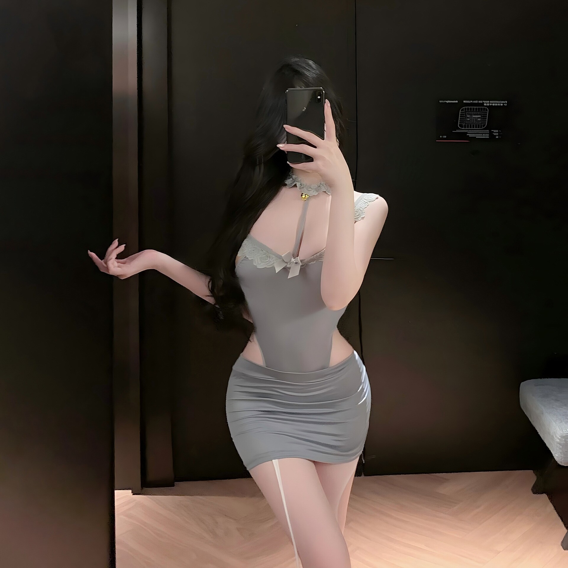 性感紧身OL职业秘书装女挂脖连体衣包臀裙制服蝴蝶结露背内衣睡裙