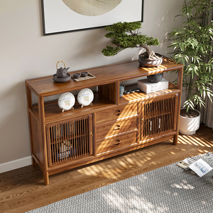 新中式餐边柜现代实木茶水柜储物柜简约茶室置物柜玄关柜禅意边柜