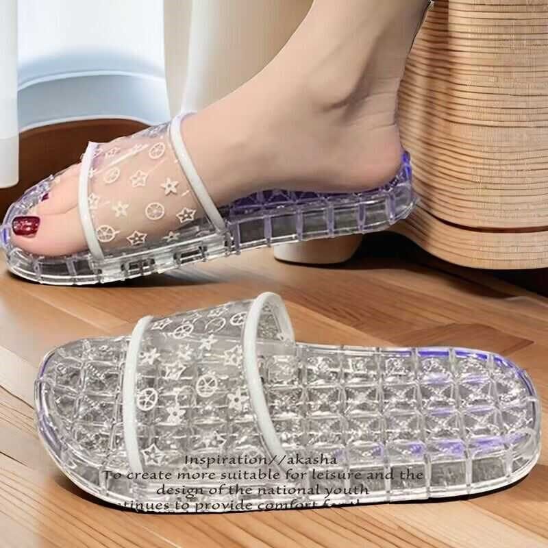 居家室外拖鞋女夏透明百搭女平底水晶凉拖浴室防臭防滑塑料沙滩鞋,女鞋,一字拖,淘宝优惠券,粉丝福利购,淘宝优惠卷