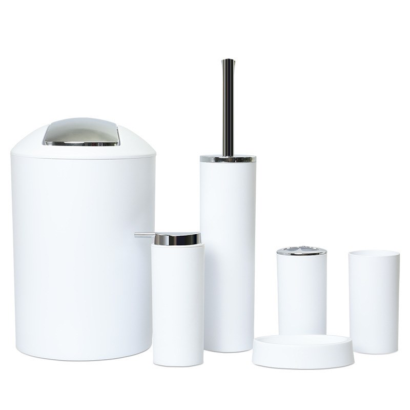 纯色塑料卫浴六套件浴室酒店电镀盖垃圾桶牙刷杯洗漱用品套装