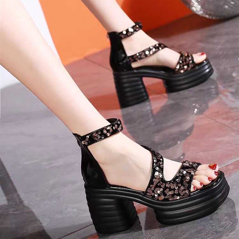 2024年爆款防水台显瘦气质百搭夏季粗跟厚底女士方根复古高跟鞋,女鞋,罗马凉鞋,淘宝优惠券,粉丝福利购,淘宝优惠卷