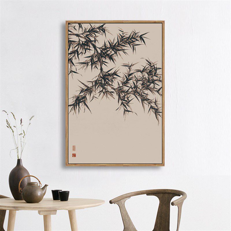 文同墨竹图新中式花鸟画装饰画禅意D简约客厅玄关竖版走廊壁画挂