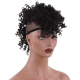 化纤假发非洲短卷发中间部分假发黑色夹子接发彩色假发辫子假发款