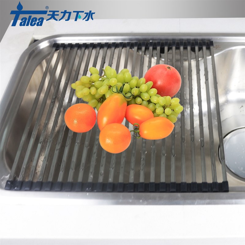 厨房水槽沥水篮不锈钢水r池沥水架洗菜盆滤水篮可折叠滴水架卷帘