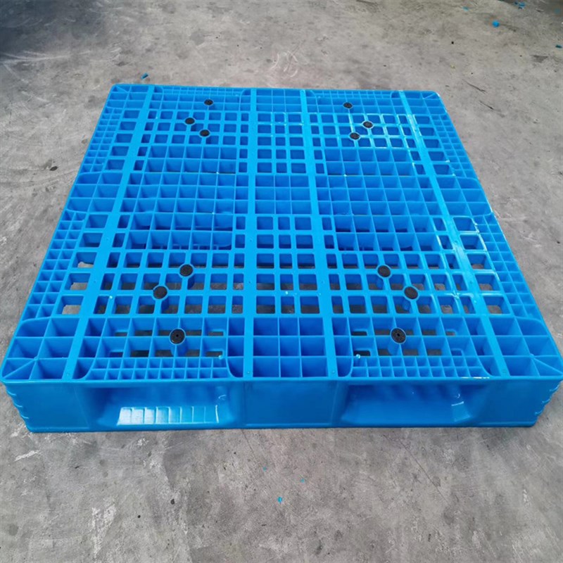 塑料托盘单面网格面川字底座 加8根钢管可上货架蓝色垫仓板