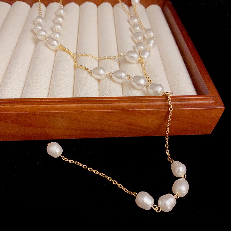 气质精致甜美双层叠戴珍珠流苏项链独特设计感高级感轻奢毛衣链女