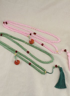 国风新中式长款珠链斜挎链流苏挂坠项链复古文艺汉服旗.袍配饰秋