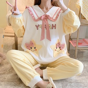 女士睡衣纯棉春秋款 家居服两件套 长袖 卡通可爱少女宽松全N棉冬季