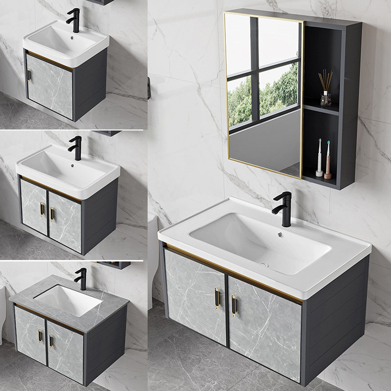 现代太空铝浴室柜挂墙式洗手盆卫生间小户型洗脸盆柜组合洗漱台盆