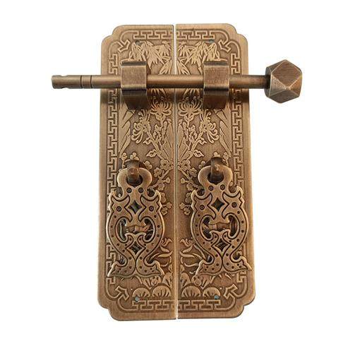 纯铜柜门雕花拉手仿古直条式梅兰竹菊把手插销古典家俱装饰门扶手