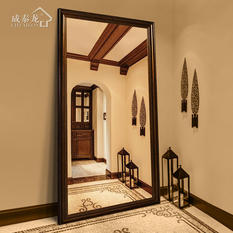 欧式全身镜贴墙美式复古穿t衣镜家用卧室落地镜服装店试衣镜子壁