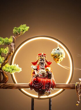 守淘人财神爷招财佛像文财神灯圈摆件家用供奉家居饰品开业送礼
