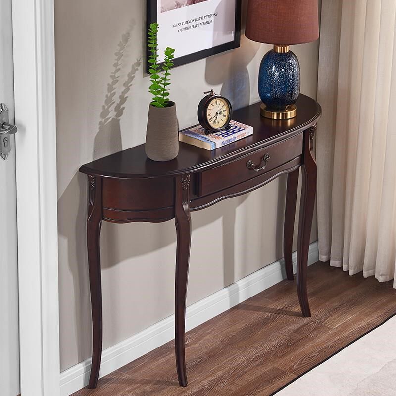 入户实木玄关柜美式轻奢半圆靠墙玄关台欧式玄关桌T隔断过道装工