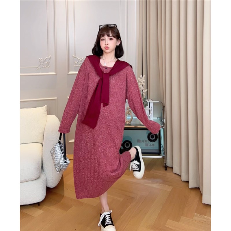 【莫纳香槟】娜娜的孕期穿搭孕妇装秋装2024时尚中长款.连衣裙套