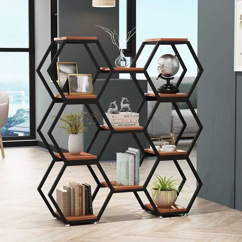 铁艺隔断置物架创意六边形组合架办公室屏风落地式多层书架博古架