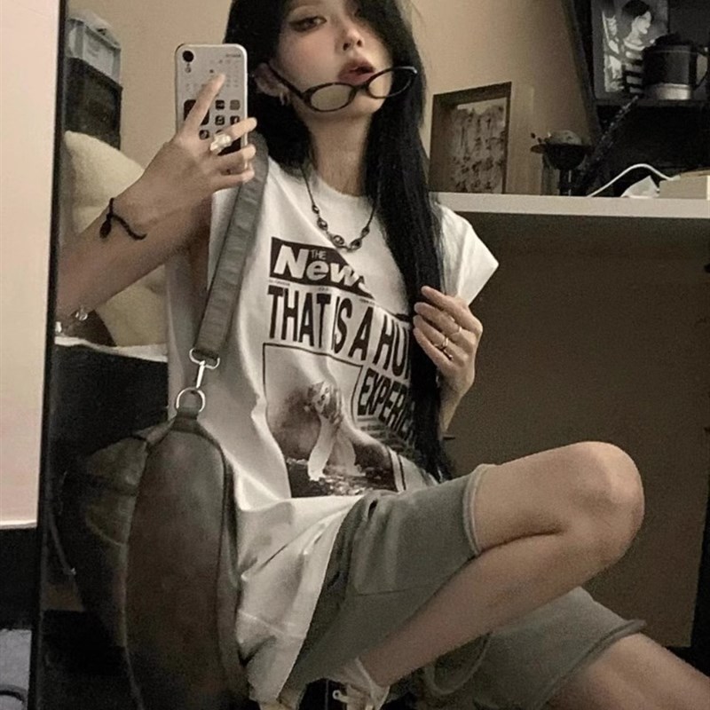 纯棉吊带背心无袖t恤女2024新B款夏季设计感小众外穿宽松挂脖上衣