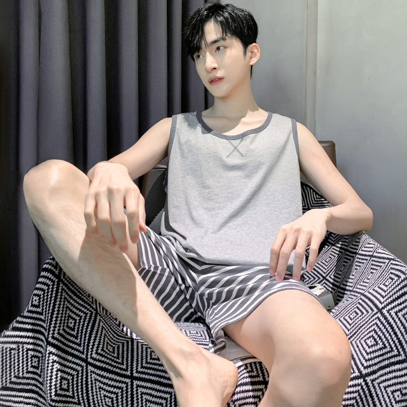 男士睡衣男款夏季2024t新款纯棉夏天随性背心青少年男生家居服套