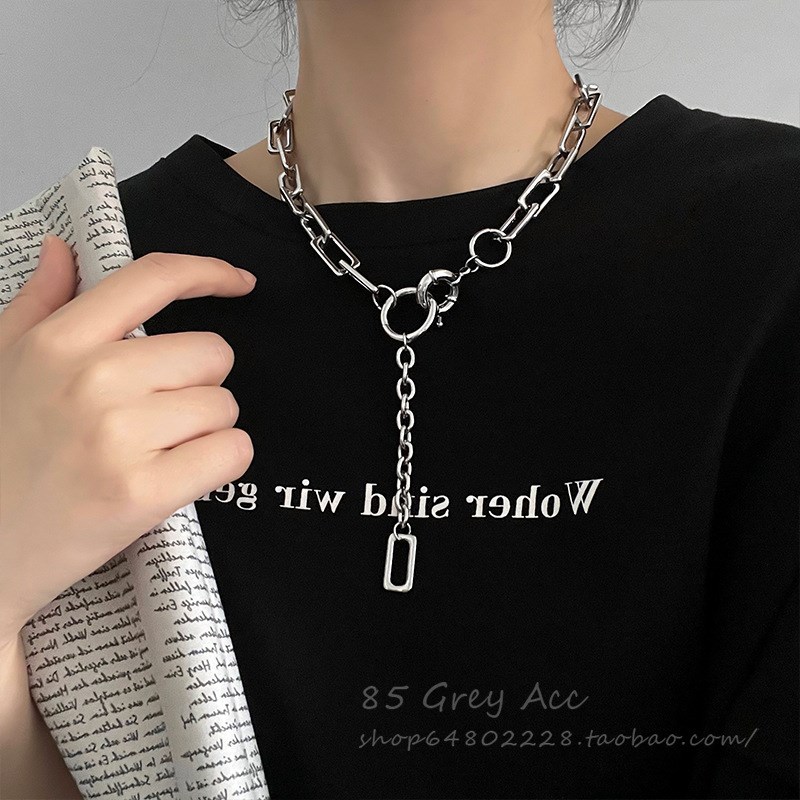 金属粗链条项链女个性冷淡风毛衣卫衣链圆环锁骨链时尚配饰品
