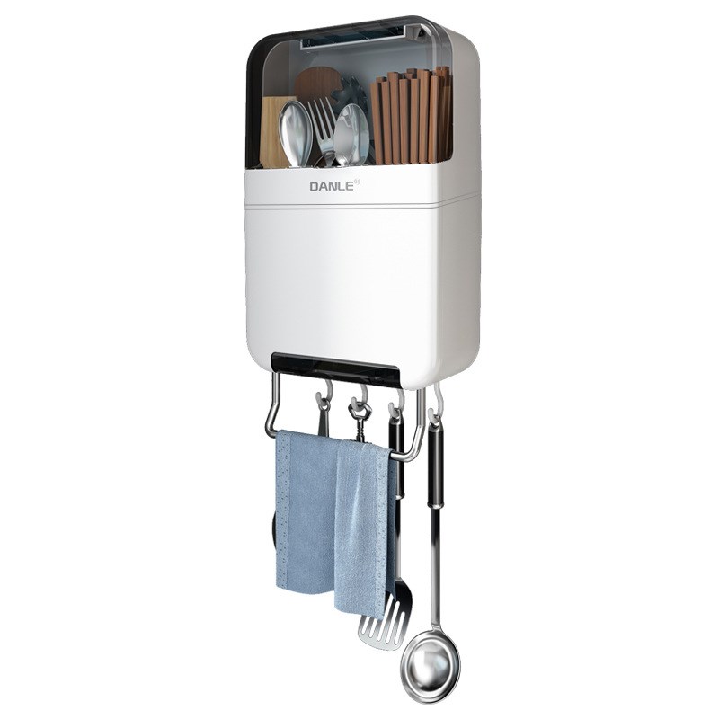 免打孔带盖筷笼壁挂厨房置物架分格沥水餐具收纳家用防尘筷子筒