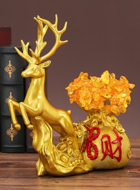 招财鹿发财树摆件家居新房装饰品玄关客厅酒柜P小摆设乔迁新居礼
