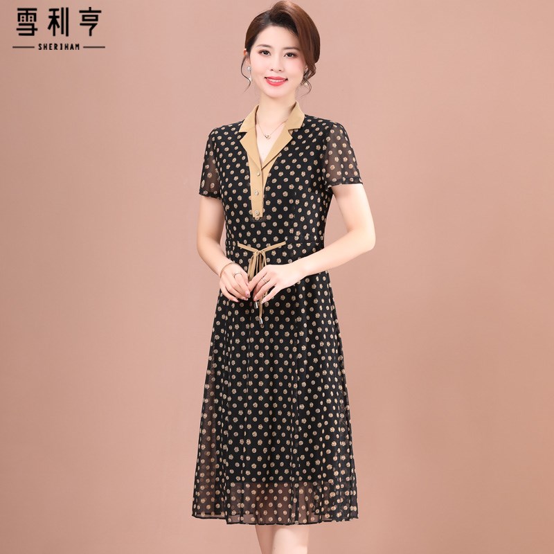 妈妈连衣裙夏装2025新款洋w气大码高贵时尚中老年台湾纱百搭裙子