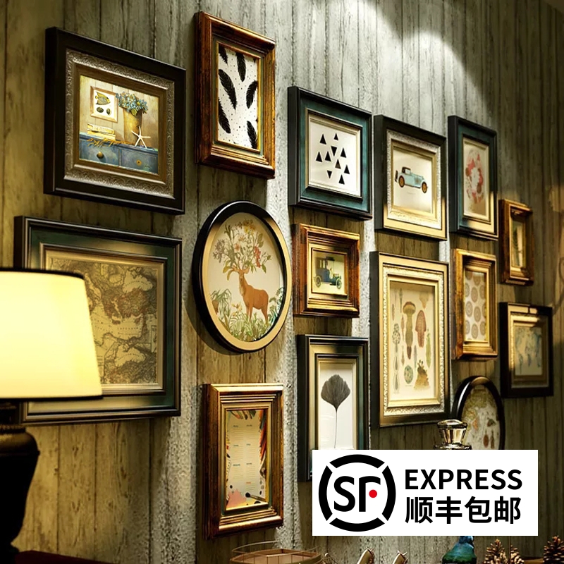极速美式实木照片墙客厅餐厅装饰画背景墙轻M奢相框免打孔X挂墙画图片