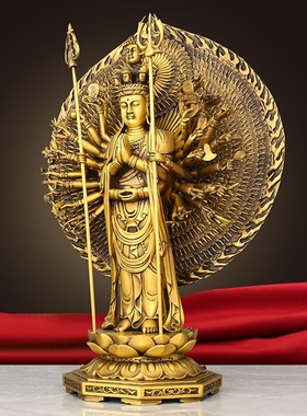 极速黄铜千手观音l菩萨人物摆件家居玄关客厅祠堂寺庙摆放供奉铜
