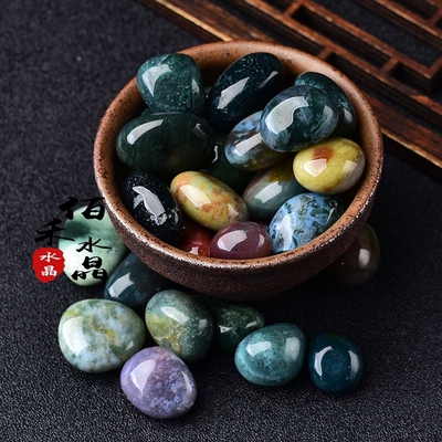 天然水草玛瑙原石摆件q草绿色玛瑙鱼缸花盆造景装饰石头矿石标本