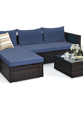 极速5PCS Patio Rattan Furniture Set SectioMnal Conversation