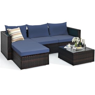 极速5PCS Patio Rattan Furniture Set SectioMnal Conversation